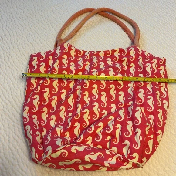 Seahorse Print Tote Bag in Red and Cream - Picture 3 of 7